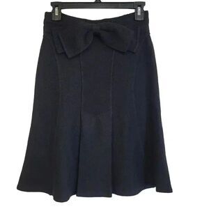 Leifsdottir Women's Black Wool Tight Knit Pull On Skirt w Front Bow